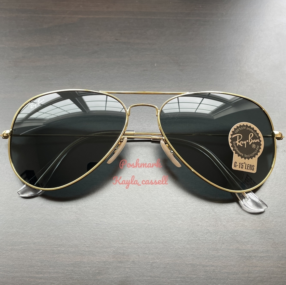 Ray-Ban Aviator Black Lenses RB3025 Gold Frame New - Picture 6 of 17